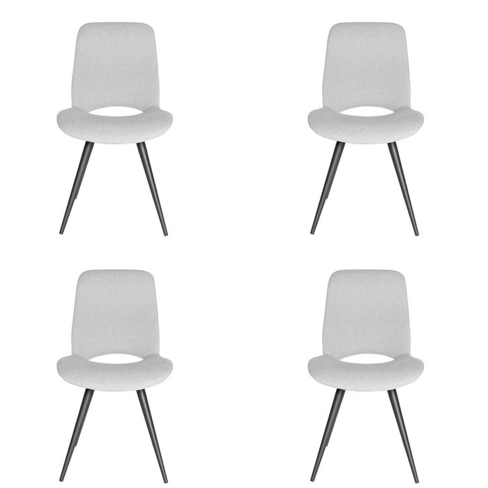 SK Designer Living | Pack of 4 | Sabby Upholstered Dining Chair | Black Legs - Light Grey Fabric