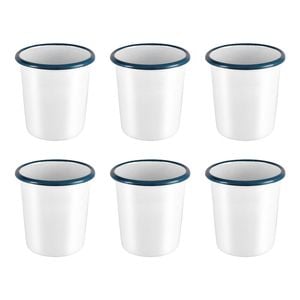 6pc Urban Style Enamelware 350ml Blue Rim Tumbler - White