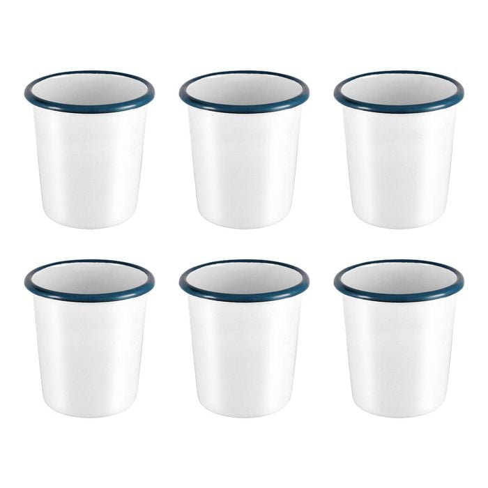 6pc Urban Style Enamelware 350ml Blue Rim Tumbler - White