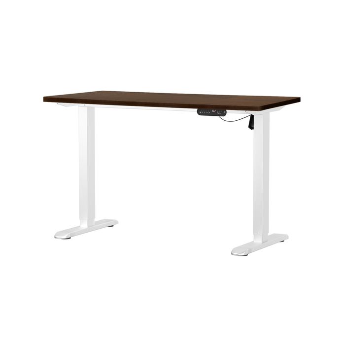 Oikiture Electric Standing Desk Single Motor White Frame 120CM Walnut Tabletop
