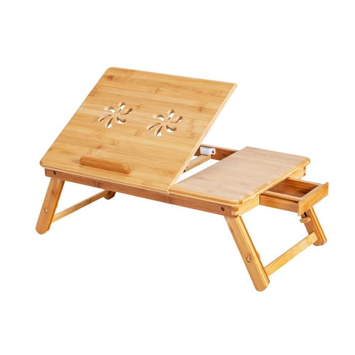 Coswtay Folding Laptop Stand Desk Bamboo Bed Tray W/4-level Tilting Desktop & Drawer