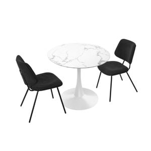 Oikiture Dining Table Set 60cm Round Dining Table And Chairs Black&white