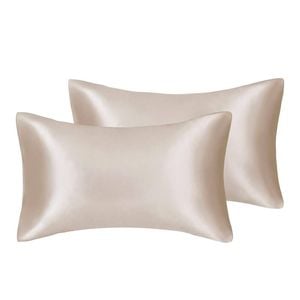 Catzon 2 Pcs Luxury Silky Satin Pillowcases with Zipper for Hair and Skin 50X75cm-Camel