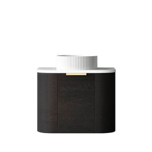 Attica 600mm Black Oak Bentwood Wall Hung Curve Vanity With Pure White Top