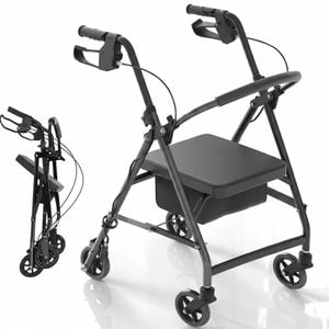 Advwin Foldable Rollator Walker Lightweight Mobility Aid 4-Wheels with Seat for Seniors
