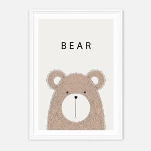 Galrie Charming Minimalist Bear Art Print - Ideal for Nursery and Kids' Rooms, White Frame, A2 42 x 60cm (16 x 24inch)