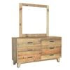 Dresser with 6 Storage Drawers in Solid Acacia With Mirror in Vintage Light Brown Colour
