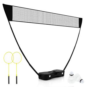 Costway Portable Badminton Net Set All-In-One Badminton Set w/2 Badminton Rackets & 2 Shuttlecocks-Black