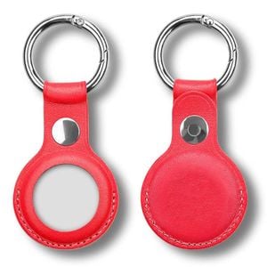 2 Pack MEZON Red PU Leather Protective Case Holder for Apple AirTag with Keychain Ring