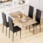 Advwin Set of 4 Dining Chairs Padded Seat Leather Black