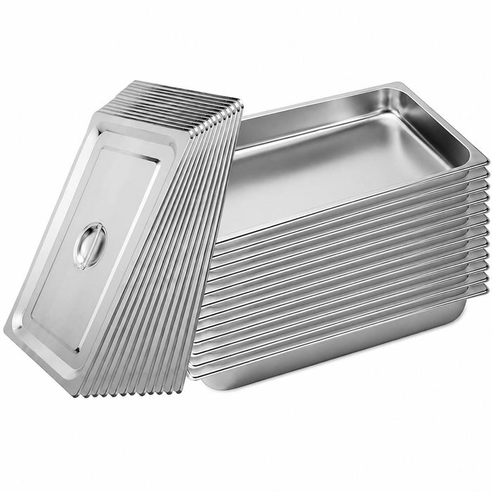 SOGA 12 Pack Stainless Steel Gastronorm Pans 1/1 65mm Deep with Lids
