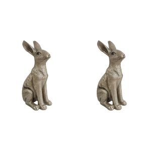 2PK LVD Polyresin Sculpture Sitting Hare Home/Office Decor Champagne Medium
