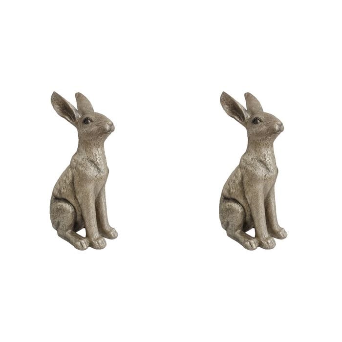2PK LVD Polyresin Sculpture Sitting Hare Home/Office Decor Champagne Medium