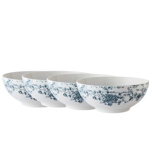 4x Casa Domani Rosetta Coupe Porcelain Bowl Antique Blue 19x8cm Dishwasher Safe