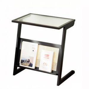 Catzon Rattan Nightstand with Storage Rack End Table-Black