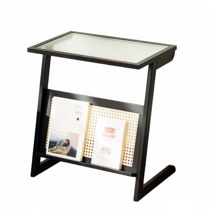 Catzon Rattan Nightstand with Storage Rack End Table-Black