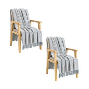 SOGA 2 Pack Light Blue Grey Tassel Throw Blanket 160x200cm