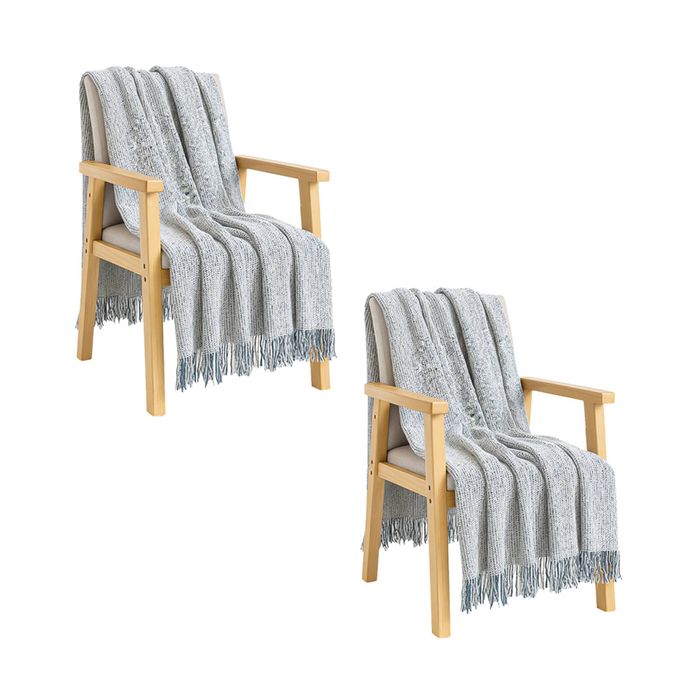 SOGA 2 Pack Light Blue Grey Tassel Throw Blanket 160x200cm