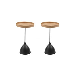 Seek and Ramble Harrison Set Of 2 Round 40cm Side Table Ash Tray Top & Metal Pedestal Black Base Bundle