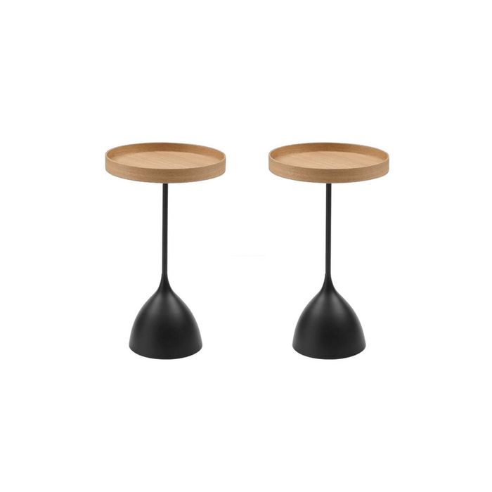 Seek and Ramble Harrison Set Of 2 Round 40cm Side Table Ash Tray Top & Metal Pedestal Black Base Bundle