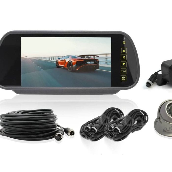 Elinz 7" Rearview Mirror Monitor Caravan 2 Reversing Camera 4PIN System Kit CCD - 7.0" | Wired Transmission | 4PIN System