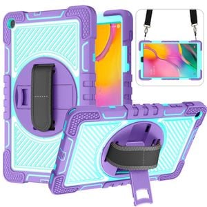 Rugged Stand Shockproof Hybrid Case with Strap For Samsung Tab S9 Plus / S9 FE Plus / S10 Plus (Purple+Mint)