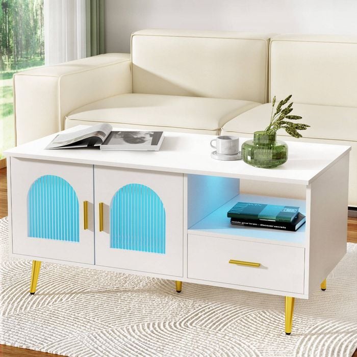 Artiss 115cm Coffee Table White LED