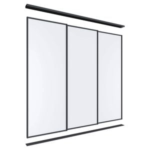 Lugna 2400 x 1801-2700mm Black Melamine Wardrobe Triple Sliding Doors
