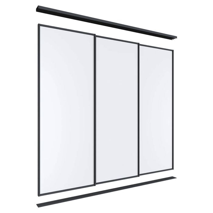 Lugna 2400 x 1801-2700mm Black Melamine Wardrobe Triple Sliding Doors