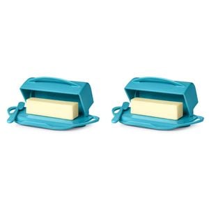 2PK Butterie Flip-Top Plastic Butter Dish w/ Spreader 22.9x14cm - Aqua