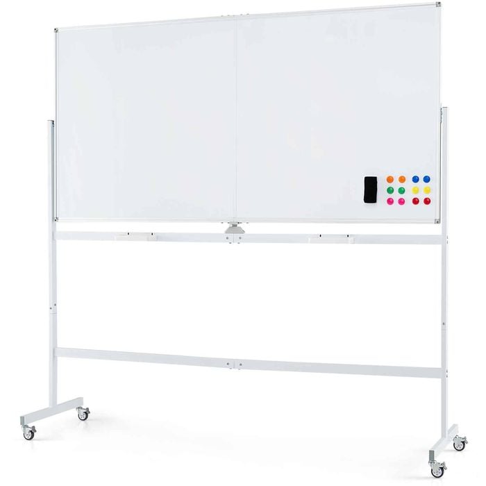 Costway Rolling Whiteboard 180x90cm Double-sided Eraser 6marker White