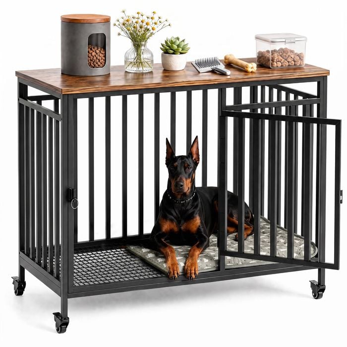 Advwin Dog Crate Furniture Heavy Duty Dog Cage Kennel + Pet Heating Pad