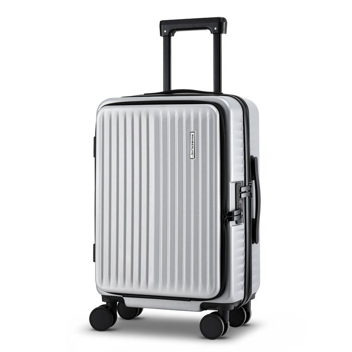 Wanderlite 20" Luggage Suitcase Front Pocket Travel Carry On Dual Tsa Silver