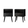Oikiture 2 X Bedside Tables Side Table With Leather Handle Black