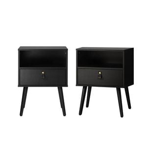 Oikiture 2 X Bedside Tables Side Table With Leather Handle Black