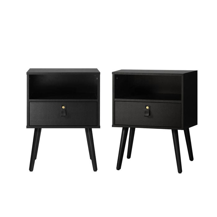 Oikiture 2 X Bedside Tables Side Table With Leather Handle Black