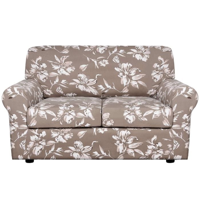 Smarcute 2 Seater Stretch Floral Pattern 3 Pieces Seperated Sofa Covers With Individual Cushions Taupe
