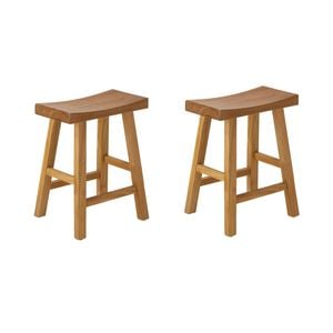 Oikiture 2x Wooden Stool Elm Wood Kitchen Dining Stool Café Seat Natural Timber