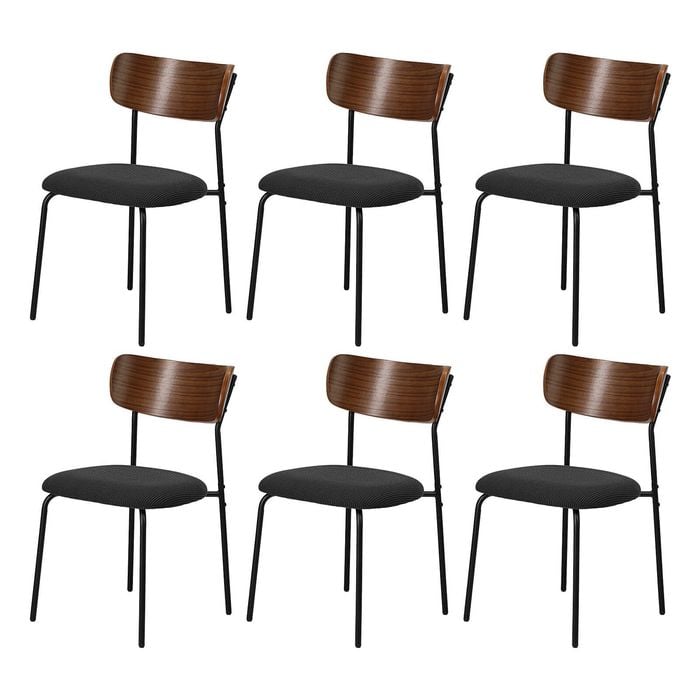 Oikiture 6pcs Dining Chairs Kitchen Chair Padded Lounge Seat Corduroy Black