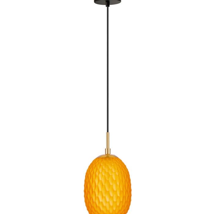 CLA Lighting Kathal Interior Ellipse Glass Segmented with Brass Highlight Enclosed Pendant Light Orange