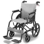 Equipmed Folding Transit Wheelchair Lightweight Aluminium for Easy Transport, Grey