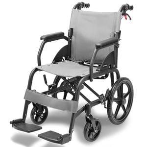 Equipmed Folding Transit Wheelchair Lightweight Aluminium for Easy Transport, Grey