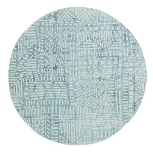 Loopsie-160cm X 160cm-asni Blue And Ivory Tribal Washable Round Rug
