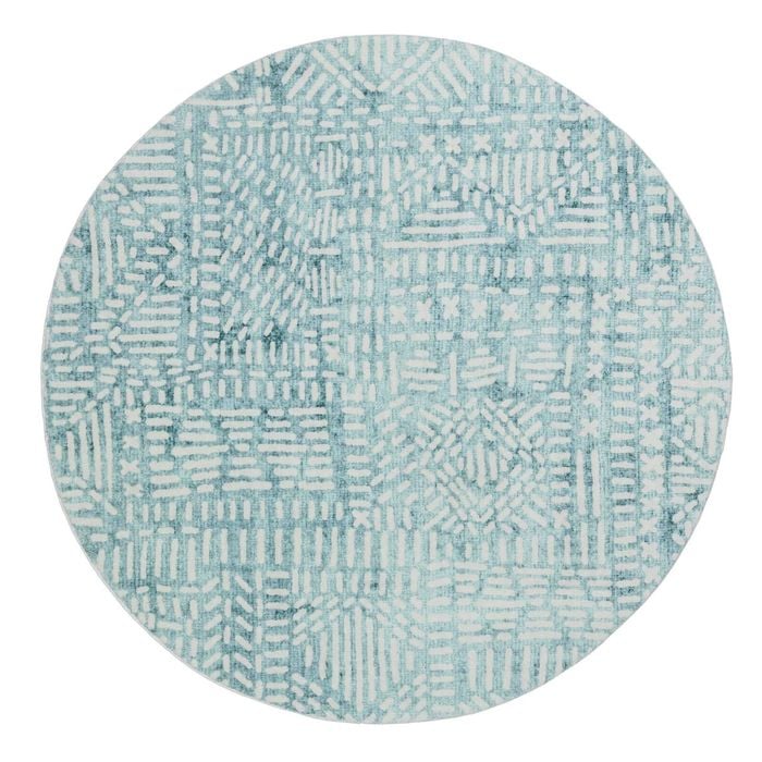 Loopsie-160cm X 160cm-asni Blue And Ivory Tribal Washable Round Rug