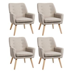 Oikiture 4x Armchair Lounge Chair Linen Accent Armchairs Tub Chairs Sofa Beige