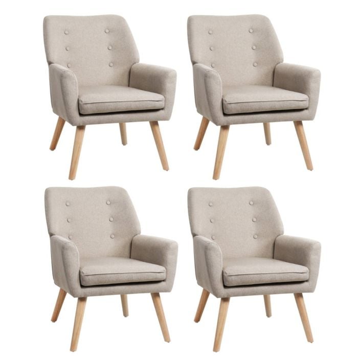 Oikiture 4x Armchair Lounge Chair Linen Accent Armchairs Tub Chairs Sofa Beige