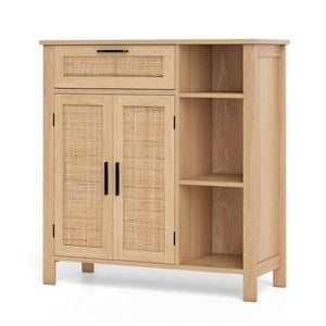 Costway Buffet Sideboard Hallway Cabinet W/rattan Door Adjustable Shelf