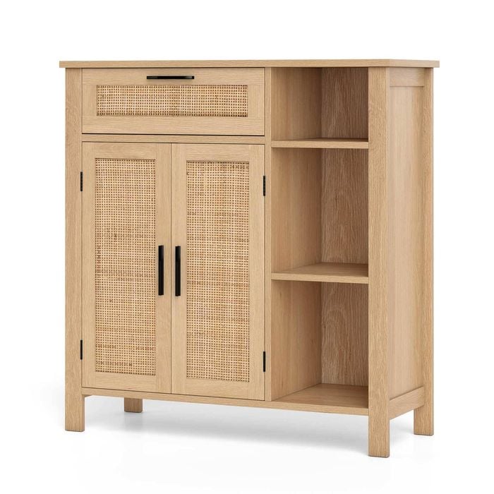 Costway Buffet Sideboard Hallway Cabinet W/rattan Door Adjustable Shelf