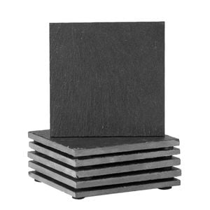 Argon Tableware 6x Linea Slate Coasters - Square Drink Coasters Black Stone Natural Slate Smooth Edge Drink Mat Cup Mats