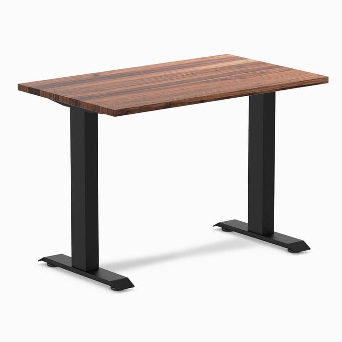 Desky Fixed Height Mini Walnut Hardwood Desk 1000 x 600mm Matte Black Frame